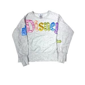 Disneyland Park Sweatshirt Crewneck  Blue Castle Pastel Satin Lettering Size XS